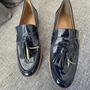 Franco Sarto, Shiny Navy Loafers with Tassels, 8.5